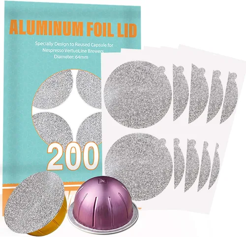 CAPMESSO | Láminas de aluminio para reutilizar cápsulas Vertuoline, tapas compatibles con la máquina de cápsulas de café Nespresso VertuoLine, 64 mm