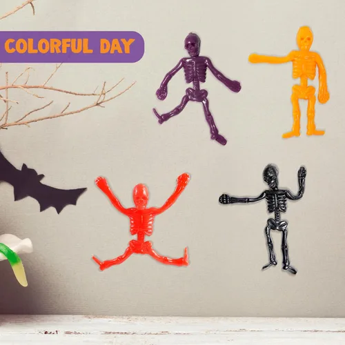 Miniatura 7 de JOYIN 72 piezas de esqueletos elásticos de Halloween, juguetes para aliviar el estrés de Halloween, 9 colores, juguetes elásticos de calavera