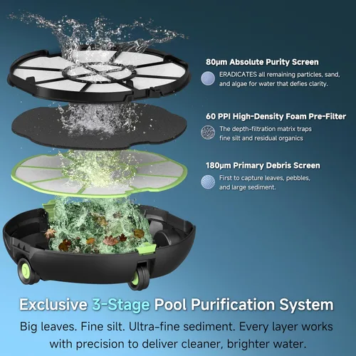 Miniatura 4 de Pooloob Aspirador robótico para piscina con filtración de triple capa y boya flotante, para mantenimiento diario regular, limpieza de piso plano