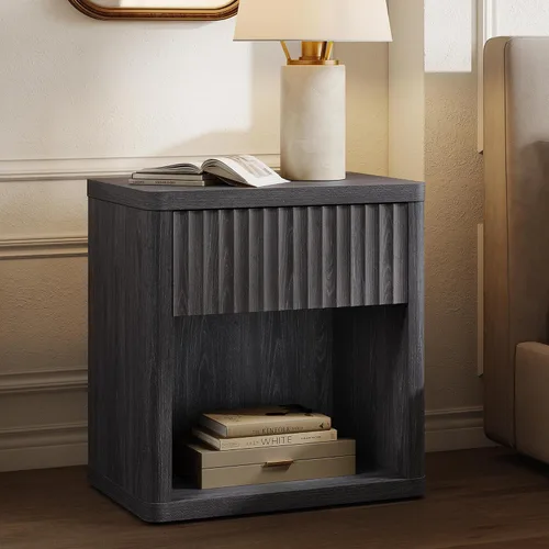 Miniatura 9 de SICOTAS Mesita de noche con cajón grande de 24 pulgadas de alto, moderna y acanalada, mesita de noche ancha para dormitorio, sofá, oficina en casa