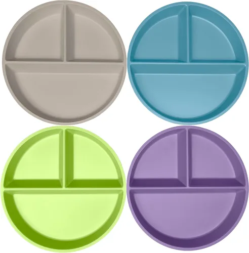 Miniatura 7 de WeeSprout platos divididos de bambú y melamina para niños - Juego de 4 vajillas para niños pequeños, grado alimenticio, seguro para niños con diseño