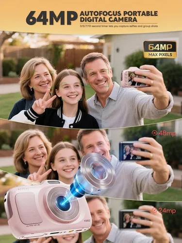 Miniatura 2 de Cámara digital, cámaras de vlogging 4K de 64 MP para fotografía con tarjeta de 64 GB, cámara digital portátil compacta de apuntar y disparar