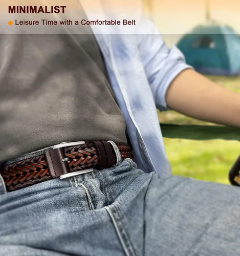 Miniatura 8 de Cinturones para hombre, cinturones trenzados de cuero Bulliant para hombre, pantalones de mezclilla casuales para golf, cualquier ajuste, caja