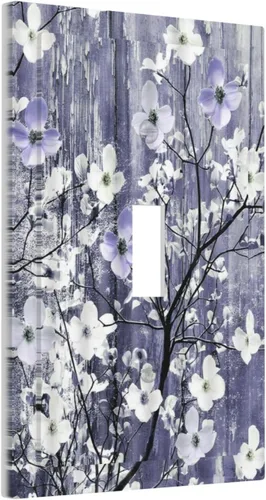 Miniatura 150 de Cubierta de interruptor de luz de 3 cuadrillas con diseño de flores azules púrpuras, cubierta de placa de pared de triple palanca, arbustos florales