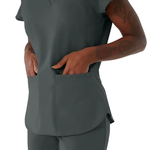 Miniatura 4 de ave. Camiseta médica Monroe con cuello en V y dos bolsillos para mujer, color carbón, talla XS