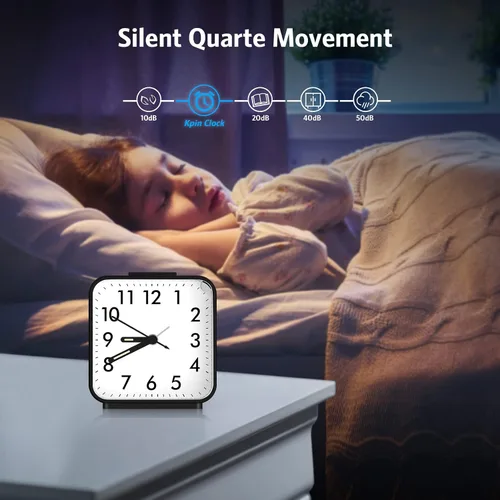 Miniatura 3 de Reloj pequeño silencioso sin tictac, despertador ruidoso para personas que duermen pesadamente, viajes con luz nocturna, funciona con pilas, diseño