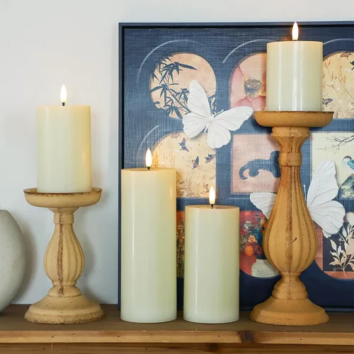 Miniatura 2 de Lezonic Velas LED de color marfil sin llama con temporizador remoto, paquete de 4 velas parpadeantes, diseño de grasa, pilar de cera real