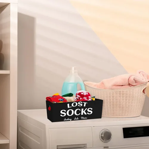 Miniatura 3 de Blulu Cartel de cesta de Lost Socks para decoración de cuarto de servicio y accesorios, organizador de almacenamiento de pared para almacenamiento