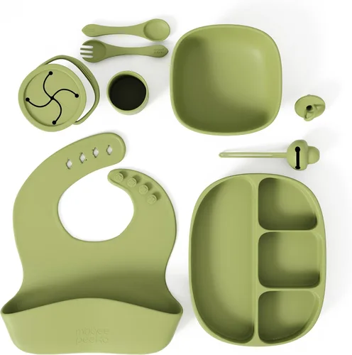 Set de alimentación para bebés y bebés en silicona de grado alimenticio (juego de 10 piezas)