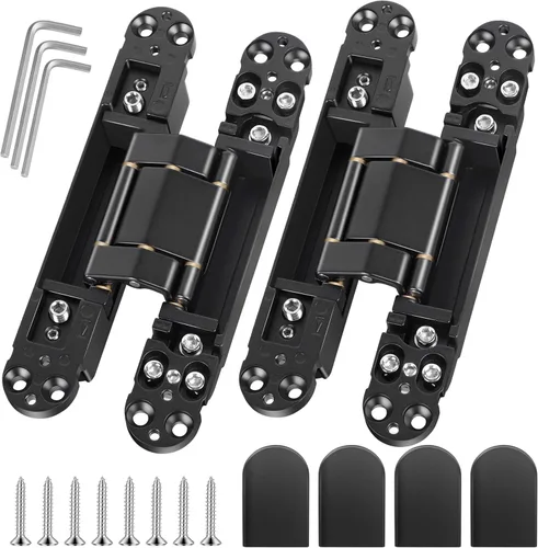 Bisagras invisibles para puerta (2 piezas) – Bisagras ocultas negras de 7 pulgadas para puertas, ajustable de 3 vías y oscilación de 180 grados y