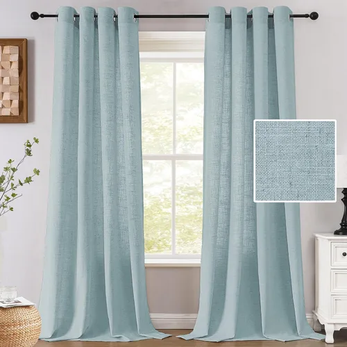 Miniatura 7 de H.VERSAILTEX Cortinas de lino de 63 pulgadas de largo, cortinas de granja completamente filtrantes de luz, juego de 2 paneles de cortina