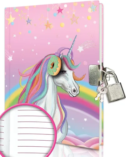 Miniatura 12 de GINMLYDA Diario para niñas con candado para niños, 7 x 5.25 pulgadas, 160 páginas rayadas, cuaderno secreto de princesa rosa para niñas