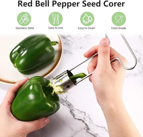 Miniatura 4 de Descorazonador de semillas de pimiento rojo, herramienta multifuncional de acero inoxidable 2026 con mango ergonómico, removedor de núcleo de frutas