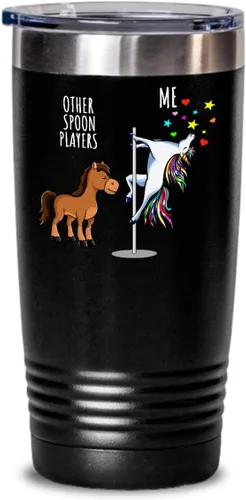 Unicorn Spoon Tumbler Funny Gift For Musician Women Her Other Players Me Cute Birthday Present Magical Joke Quote Gag Insulated Cup With Lid Black