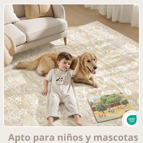 Miniatura 9 de Soalmost Alfombras de área de 5 x 7 pies para sala de estar, alfombras lavables florales beige para comedor, dormitorio, oficina en casa, alfombra