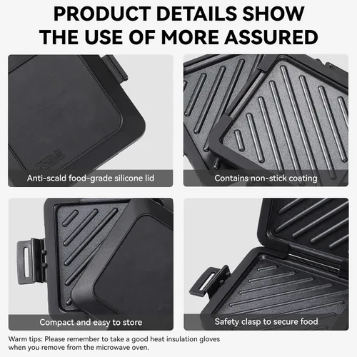 Miniatura 5 de Toastie Sandwichera para microondas, máquina de panini de placa antiadherente, versátil tostadora pequeña, apta para tostadas en horno de Negro