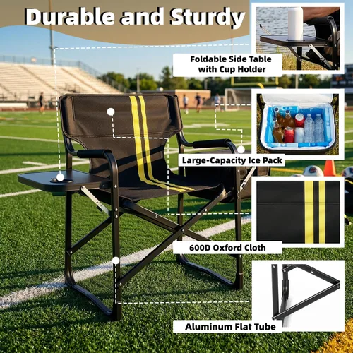 Miniatura 4 de Black Light Weight Camping Directors Chair for Camping Aluminum Frame and Oxford Fabric Supports 300 lbs, Foldable and Portable, with Side Cooler