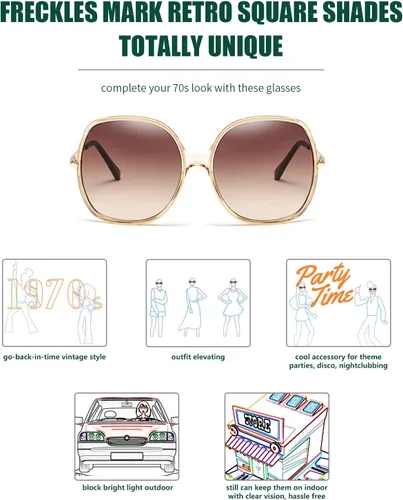 Miniatura 4 de Freckles Mark Gafas de sol cuadradas de gran tamaño de los años 70 para mujer, marco de plástico rectangular vintage