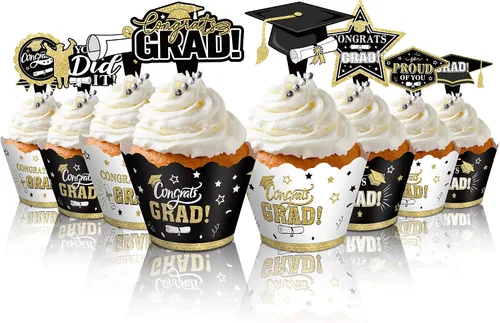 Miniatura 10 de Lincia 96 Pcs 2026 Graduation Cupcake Toppers 2026 Graduation Cupcake Liners Decorations with Picks, Grad Party Supplies Cake Topper and Green