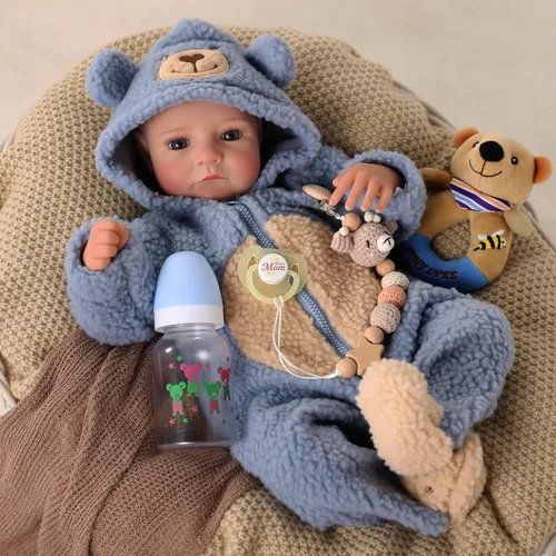 Miniatura 8 de BABESIDE Muñecas de Bebé Reborn Realistas de Silicona de Cuerpo Completo para Niños Varones - 17 Pulgadas Sensación de Bebé Real Muñeca de Bebé Azul
