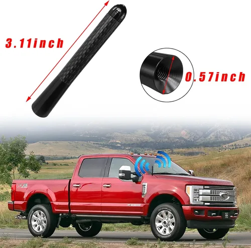 Miniatura 2 de Augeny Antena corta para automóvil, repuesto de antena de fibra de carbono con tornillos para recepción de radio AM/FM, accesorios de automóvil Negro