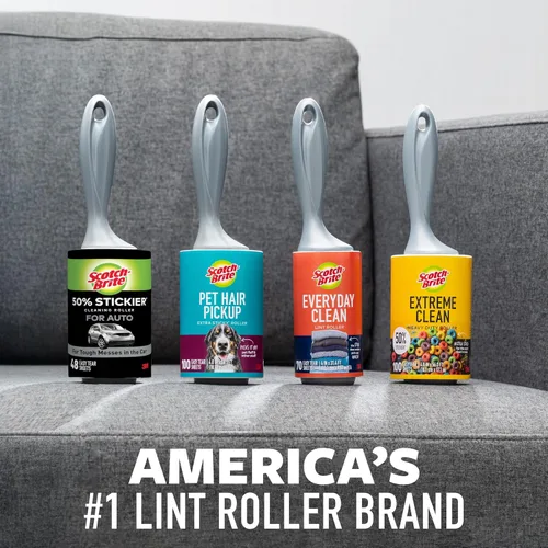 Miniatura 9 de Scotch-Brite Rodillo de pelusa automático 50% más adhesivo, 4 rodillos, 48 hojas por rodillo (192 hojas en total)