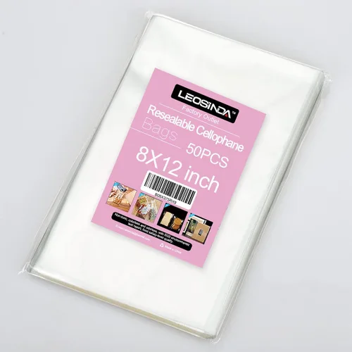 Miniatura 6 de Bolsas de celofán autosellantes de 8 x 12 pulgadas, 50 bolsas de celofán resellables transparentes autoadhesivas para recuerdos de fiesta, Bolsas