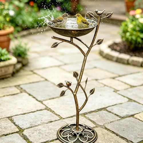 Miniatura 8 de HOUYANG Baño para pájaros con pedestal de hierro fundido de 11.4" de ancho x 31" de alto, baños para pájaros para exteriores, baño para pájaros