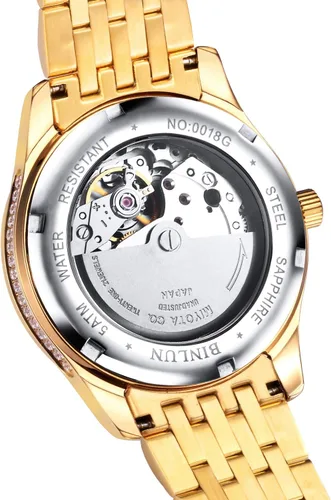 Miniatura 3 de BINLUN Reloj de pulsera para hombre, mecánico automático, reloj dorado con cuerda automática, elegante, chapado en oro de 18 quilates, relojes
