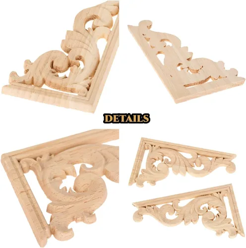 Miniatura 4 de MUXSAM Apliques de madera tallada para esquinas, 1 par de calcomanías de tallado de madera sin pintar vintage para gabinete, espejo, repisa