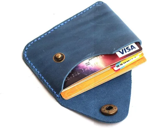 Miniatura 54 de Cartera organizadora de tarjetas de bolsillo frontal cosida a mano minimalista de cuero genuino para tarjetas, billetera con tarjetero pequeño, Negro