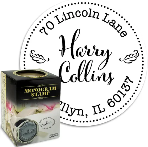 Miniatura 11 de Sello autoentintado con monograma personalizado, regalo perfecto para las fiestas en una elegante caja de regalo. Elige entre 15 colores de tinta