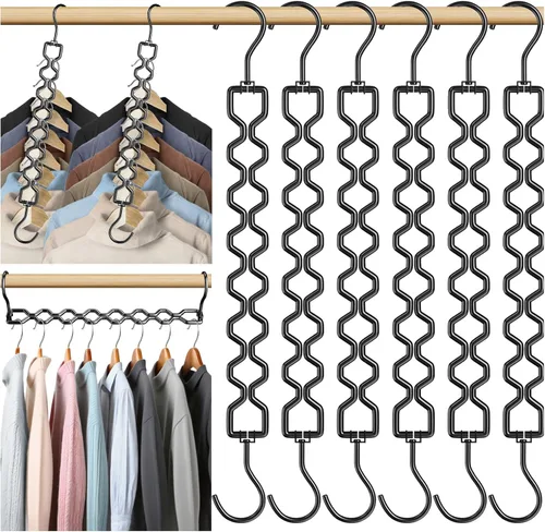 Miniatura 9 de 6 Pack de perchas que ahorran espacio para ropa, organizador de metal resistente con capacidad de 30 libras, percha mágica para ahorrar espacio
