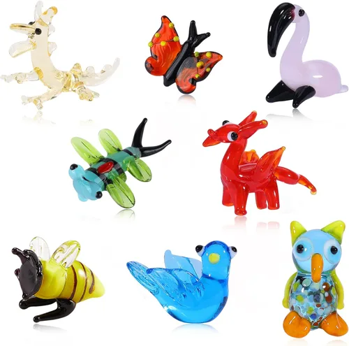 Miniatura 8 de 8 piezas de figuras de vidrio soplado a mano - Miniaturas de vidrio del océano: tortuga, tortuga marina, delfín, ballena, estrella de mar, foca, pez