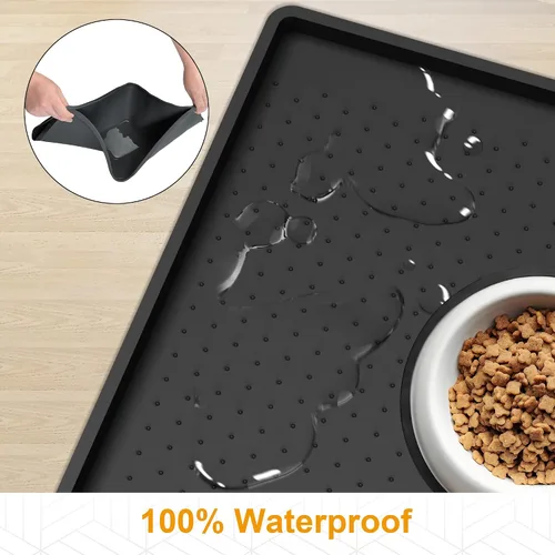 Miniatura 3 de Mofason Tapete impermeable para comida para mascotas, tapete para perros de 24 x 16 pulgadas, grande – 0.5 pulgadas, borde elevado, mantel