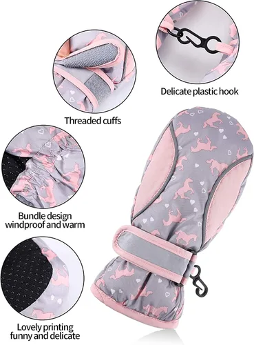 Miniatura 4 de SATINIOR 2 pares de guantes impermeables para niñas y niños, guantes de nieve cálidos para niños