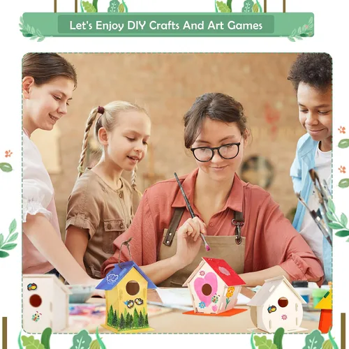 Miniatura 2 de ILHSTY Paquete de 6 casas de pájaros grandes de bricolaje para niños, manualidades para niños, casas de madera para manualidades, fiestas de clase