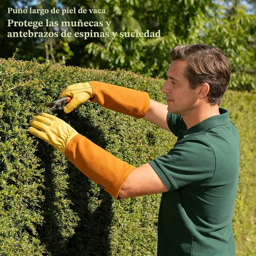 Miniatura 2 de Guantes de jardinería Acdyion para mujeres/hombres, de rosa, a prueba de espinas y cortes, protección larga de antebrazo, guante resistente de cuero