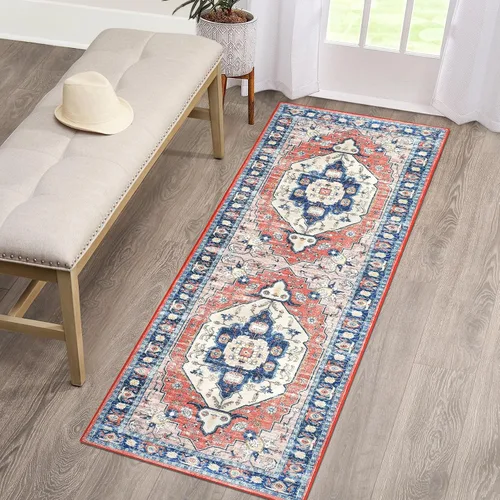 Miniatura 16 de FairOnly Alfombras lavables de 2 x 3 pulgadas, alfombra antideslizante de pelo bajo, alfombra de piso con estampado envejecido, alfombra de área