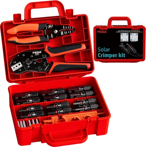 Miniatura 10 de PEBA Kit de herramientas de prensado, crimpadora solar para cable de panel solar AWG 16-10, con 6 pares de conectores solares IP68 y 1 par de llave