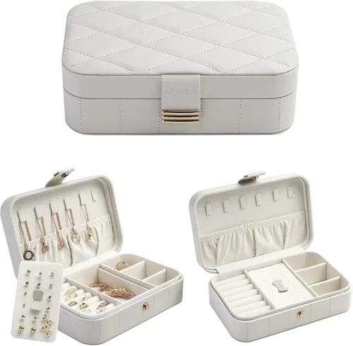 Miniatura 2 de KAMIER Joyero de piel sintética Joyero acolchado de diamante de viaje para anillos, aretes, collares, organizador de joyas portátil de lujo