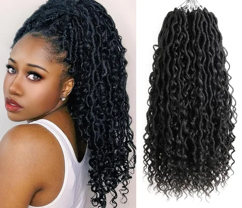 Miniatura 9 de Pelo corto bohemio de ganchillo Goddess Locs de 14 pulgadas, 5 paquetes de rastas de pelo sintético rizado para mujeres negras, suave