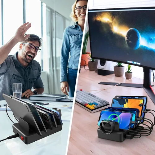 Miniatura 7 de Estación de Carga para Múltiples Dispositivos, CREATIVE DESIGN Estación de Carga USB 50W de 6 Puertos con Soporte para Apple Watch y 6 Cables