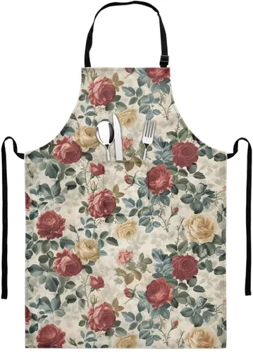 Miniatura 11 de GIFTPUZZ Delantal de chef para mujer con lazo largo y bolsillo frontal con correas