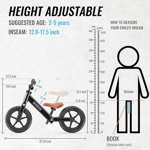 Miniatura 3 de Bicicleta de Equilibrio SEREED para Niños de 2 Años, Bicicleta para Niños sin Pedales de 2 a 5 Años, Ajuste sin Herramientas, Placa Personalizable