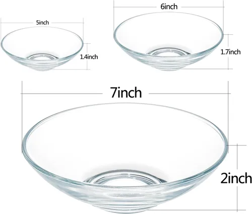 Miniatura 3 de FOYO Cuencos de vidrio transparente – Tazones para cereales, pasta, sopa y postre de 15 onzas, juego de 2 unidades de 7 pulgadas