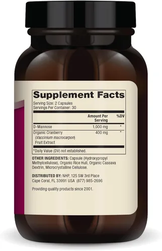 Miniatura 2 de Dr. Mercola D-manosa y extracto de arándano, 1,000 mg de D-manosa y 400 mg de arándano por porción, suplemento para la salud del tracto urinario