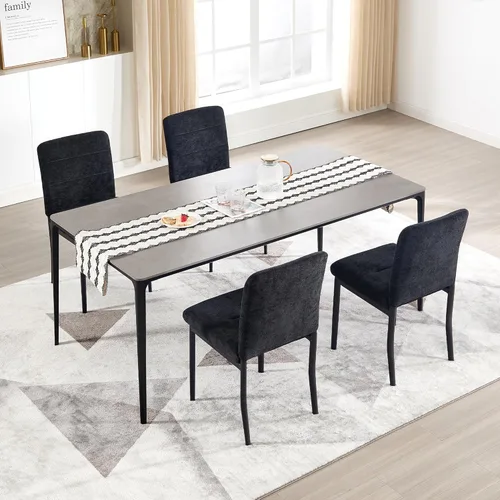 Miniatura 9 de Juego de 4 sillas de comedor, modernas sillas de comedor Parsons de tela tapizada, sillas de cocina sin brazos con patas de metal y asiento Verde