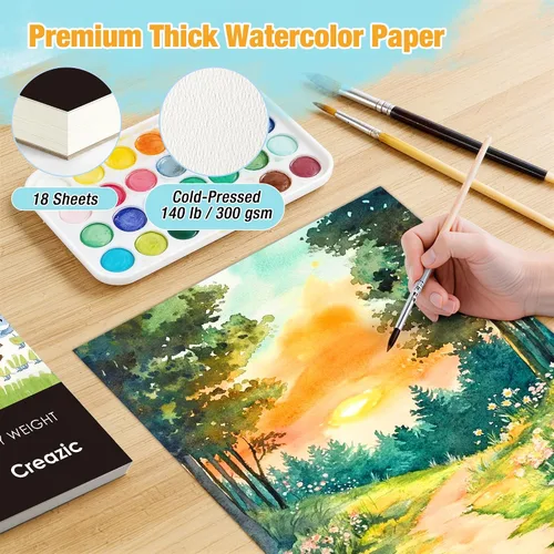 Miniatura 2 de Creazic Bloc de Papel para Acuarela, 9"x12" Cuaderno de Acuarela, 140 lb/300 gsm, 18 Hojas Prensado en Frío - Sin Sangría, Papel de Arte Pesado