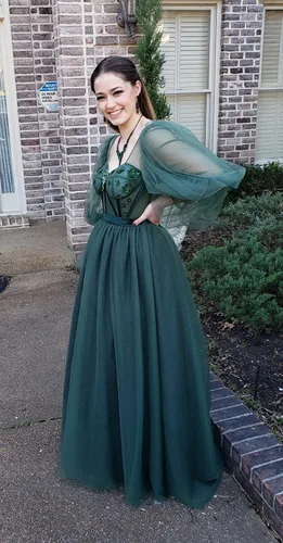 Miniatura 7 de Vestido de fiesta de tul con mangas abullonadas para mujer 2024 con vestido largo de fiesta de noche